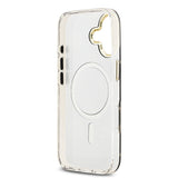Apple iPhone 17 Kılıf M-Safe Şarj Özellikli Guess Metal Kamera Çerçeveli Peony Simli Aynalı Kapak Gold