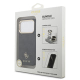 Apple iPhone 17 Pro Guess 3'lü Aksesuar Seti 4G ve Yazı Logolu Kılıf Ekran ve Lens Koruyucu Siyah