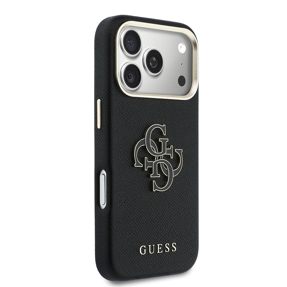 Apple iPhone 17 Pro Kılıf Guess 4G Büyük Metal Kamera Çerçeveli PU Deri Resin Kapak Siyah