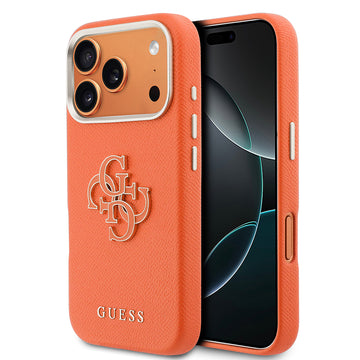 Apple iPhone 17 Pro Kılıf Guess 4G Büyük Metal Kamera Çerçeveli PU Deri Resin Kapak Turuncu