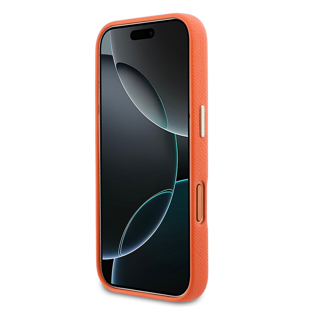 Apple iPhone 17 Pro Kılıf Guess 4G Büyük Metal Kamera Çerçeveli PU Deri Resin Kapak Turuncu