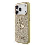 Apple iPhone 17 Pro Kılıf Guess 4G Büyük Metal Logolu Glitter Kapak Gold