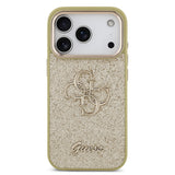 Apple iPhone 17 Pro Kılıf Guess 4G Büyük Metal Logolu Glitter Kapak Gold