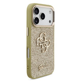 Apple iPhone 17 Pro Kılıf Guess 4G Büyük Metal Logolu Glitter Kapak Gold