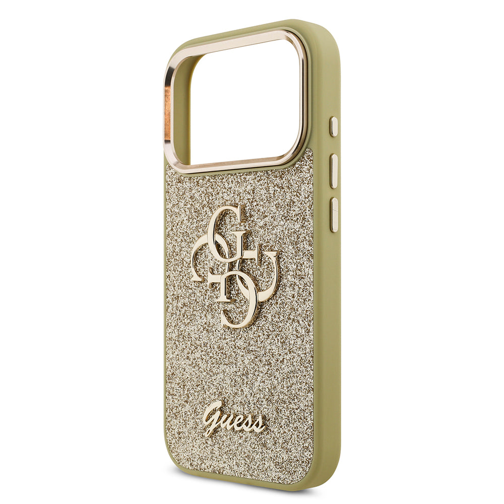 Apple iPhone 17 Pro Kılıf Guess 4G Büyük Metal Logolu Glitter Kapak Gold