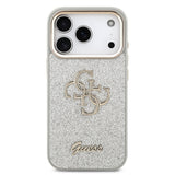 Apple iPhone 17 Pro Kılıf Guess 4G Büyük Metal Logolu Glitter Kapak Gümüş