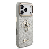 Apple iPhone 17 Pro Kılıf Guess 4G Büyük Metal Logolu Glitter Kapak Gümüş