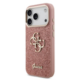Apple iPhone 17 Pro Kılıf Guess 4G Büyük Metal Logolu Glitter Kapak Pembe