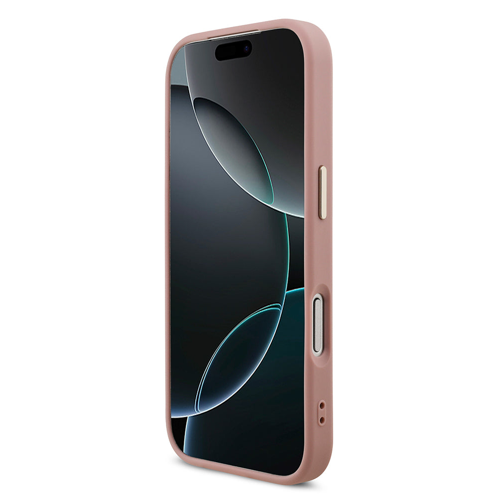 Apple iPhone 17 Pro Kılıf Guess 4G Büyük Metal Logolu Glitter Kapak Pembe