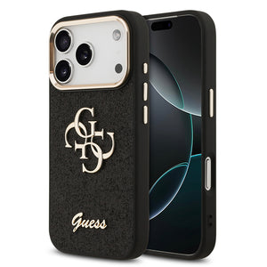 Apple iPhone 17 Pro Kılıf Guess 4G Büyük Metal Logolu Glitter Kapak Siyah