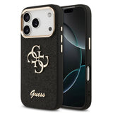 Apple iPhone 17 Pro Kılıf Guess 4G Büyük Metal Logolu Glitter Kapak Siyah