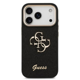 Apple iPhone 17 Pro Kılıf Guess 4G Büyük Metal Logolu Glitter Kapak Siyah