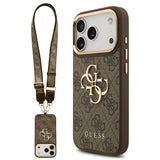 Apple iPhone 17 Pro Kılıf Guess 4G Büyük Metal Logolu Kalın Askılı Kapak Kahverengi