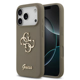 Apple iPhone 17 Pro Kılıf Guess 4G Metal Grained Yazı Logolu TPU Kapak Kahverengi