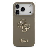Apple iPhone 17 Pro Kılıf Guess 4G Metal Grained Yazı Logolu TPU Kapak Kahverengi