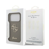 Apple iPhone 17 Pro Kılıf Guess 4G Metal Grained Yazı Logolu TPU Kapak Kahverengi