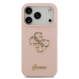 Apple iPhone 17 Pro Kılıf Guess 4G Metal Grained Yazı Logolu TPU Kapak Pembe