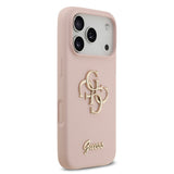 Apple iPhone 17 Pro Kılıf Guess 4G Metal Grained Yazı Logolu TPU Kapak Pembe