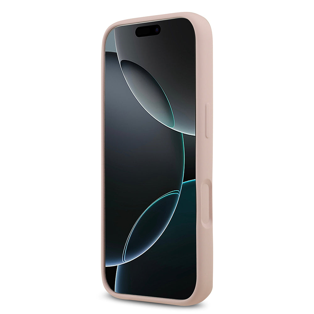 Apple iPhone 17 Pro Kılıf Guess 4G Metal Grained Yazı Logolu TPU Kapak Pembe