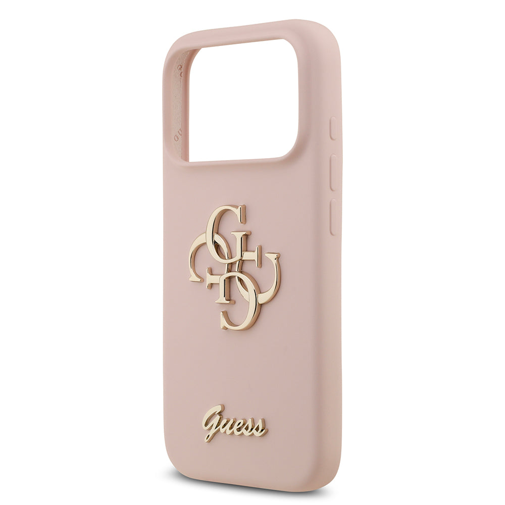 Apple iPhone 17 Pro Kılıf Guess 4G Metal Grained Yazı Logolu TPU Kapak Pembe