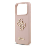 Apple iPhone 17 Pro Kılıf Guess 4G Metal Grained Yazı Logolu TPU Kapak Pembe