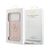 Apple iPhone 17 Pro Kılıf Guess 4G Metal Grained Yazı Logolu TPU Kapak Pembe