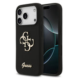 Apple iPhone 17 Pro Kılıf Guess 4G Metal Grained Yazı Logolu TPU Kapak Siyah