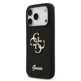 Apple iPhone 17 Pro Kılıf Guess 4G Metal Grained Yazı Logolu TPU Kapak Siyah