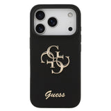 Apple iPhone 17 Pro Kılıf Guess 4G Metal Grained Yazı Logolu TPU Kapak Siyah