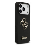Apple iPhone 17 Pro Kılıf Guess 4G Metal Grained Yazı Logolu TPU Kapak Siyah