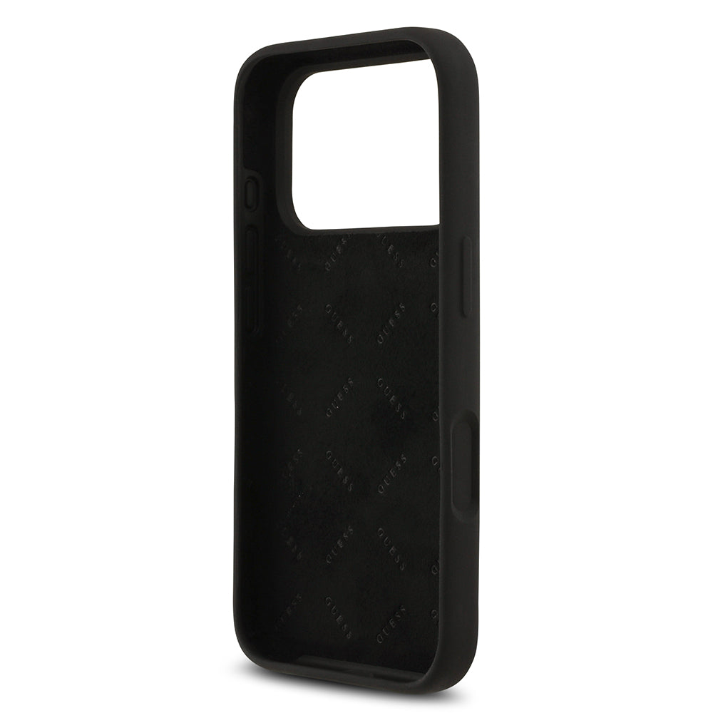 Apple iPhone 17 Pro Kılıf Guess 4G Metal Grained Yazı Logolu TPU Kapak Siyah