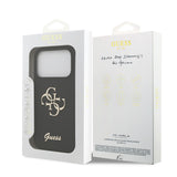 Apple iPhone 17 Pro Kılıf Guess 4G Metal Grained Yazı Logolu TPU Kapak Siyah