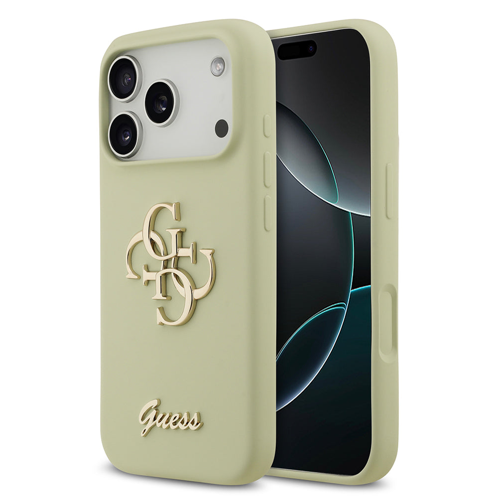 Apple iPhone 17 Pro Kılıf Guess 4G Metal Grained Yazı Logolu TPU Kapak Yeşil