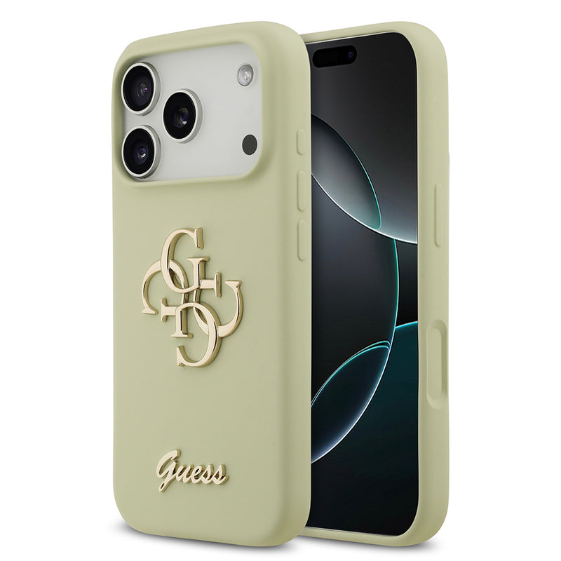 Apple iPhone 17 Pro Kılıf Guess 4G Metal Grained Yazı Logolu TPU Kapak Yeşil
