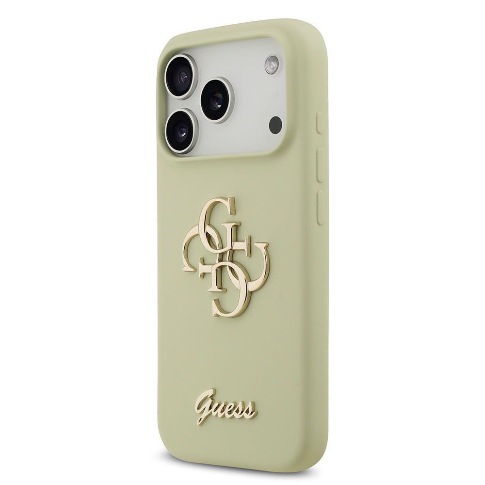 Apple iPhone 17 Pro Kılıf Guess 4G Metal Grained Yazı Logolu TPU Kapak Yeşil
