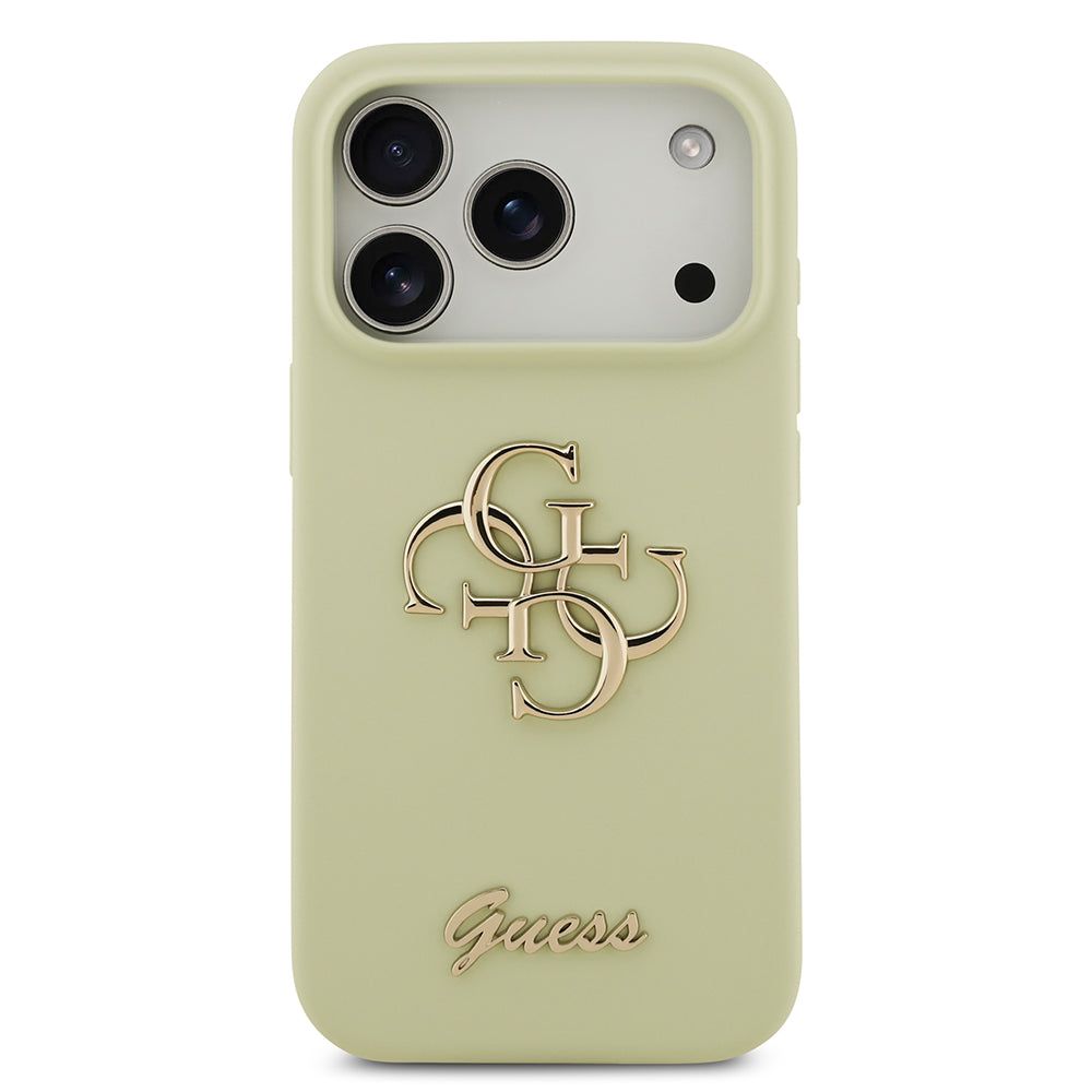Apple iPhone 17 Pro Kılıf Guess 4G Metal Grained Yazı Logolu TPU Kapak Yeşil