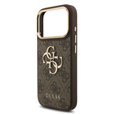 Apple iPhone 17 Pro Kılıf Guess Gold Metal Kamera Çerçeveli Büyük 4G ve Yazı Logolu Kapak Kahverengi