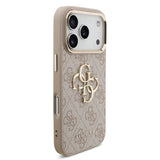 Apple iPhone 17 Pro Kılıf Guess Gold Metal Kamera Çerçeveli Büyük 4G ve Yazı Logolu Kapak Pembe