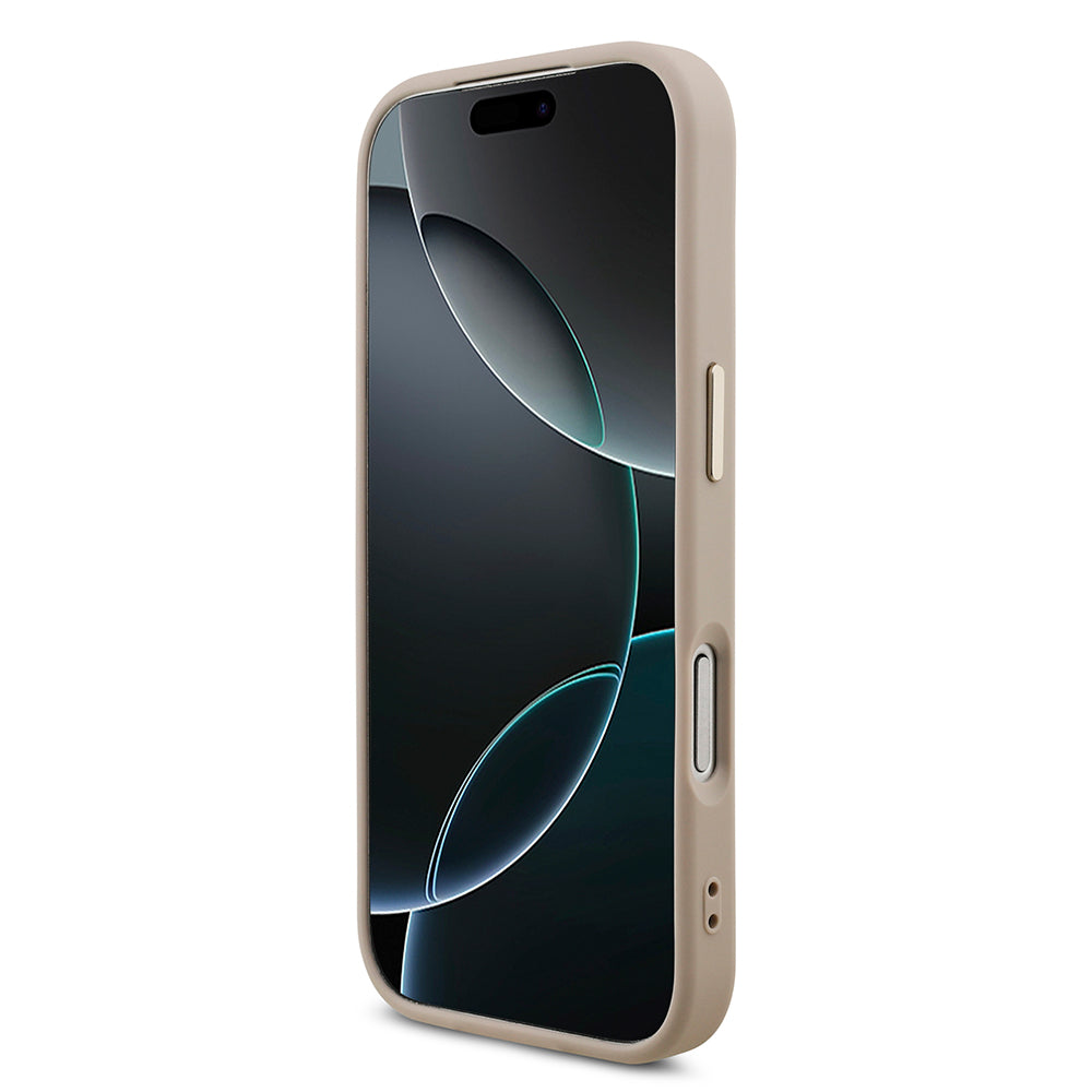 Apple iPhone 17 Pro Kılıf Guess Gold Metal Kamera Çerçeveli Büyük 4G ve Yazı Logolu Kapak Pembe
