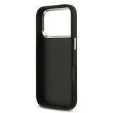 Apple iPhone 17 Pro Kılıf Guess Gümüş Metal Kamera Çerçeveli Büyük 4G ve Yazı Logolu Kapak Siyah