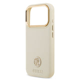 Apple iPhone 17 Pro Kılıf Guess M-safe Özellikli Grained Yazı ve Taşlı 4G Logolu Kapak Bej