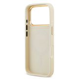 Apple iPhone 17 Pro Kılıf Guess M-safe Özellikli Grained Yazı ve Taşlı 4G Logolu Kapak Bej