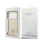 Apple iPhone 17 Pro Kılıf Guess M-safe Özellikli Grained Yazı ve Taşlı 4G Logolu Kapak Bej