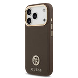 Apple iPhone 17 Pro Kılıf Guess M-safe Özellikli Grained Yazı ve Taşlı 4G Logolu Kapak Kahverengi
