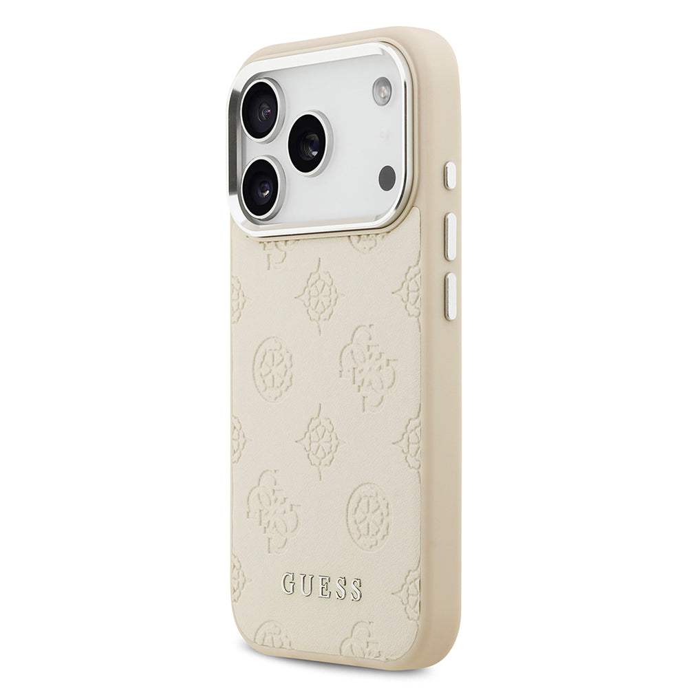 Apple iPhone 17 Pro Kılıf Guess M-safe Özellikli Sıcak Baskılı Klasik Logolu PU Peony Kapak Bej