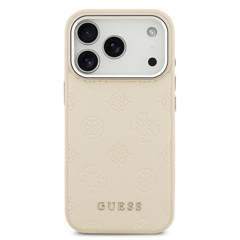 Apple iPhone 17 Pro Kılıf Guess M-safe Özellikli Sıcak Baskılı Klasik Logolu PU Peony Kapak Bej