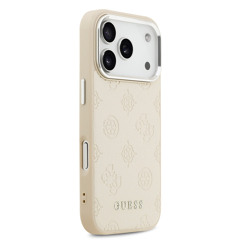 Apple iPhone 17 Pro Kılıf Guess M-safe Özellikli Sıcak Baskılı Klasik Logolu PU Peony Kapak Bej