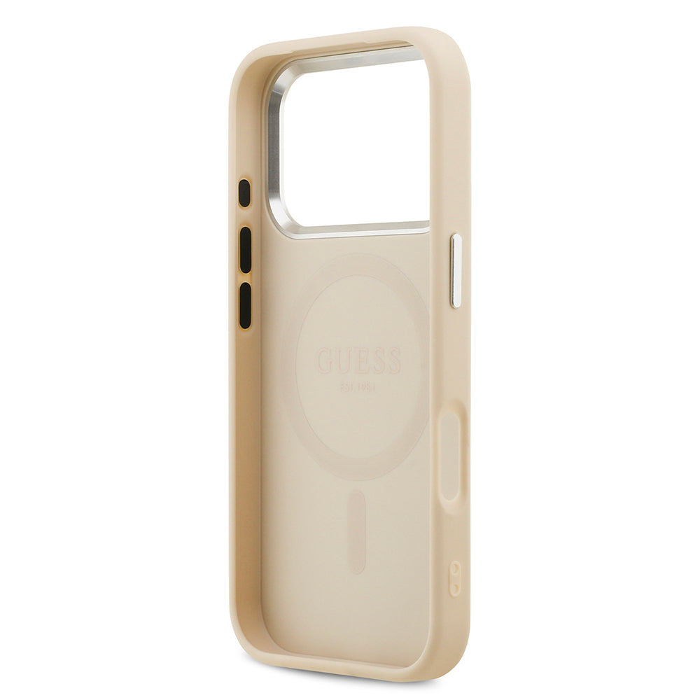 Apple iPhone 17 Pro Kılıf Guess M-safe Özellikli Sıcak Baskılı Klasik Logolu PU Peony Kapak Bej