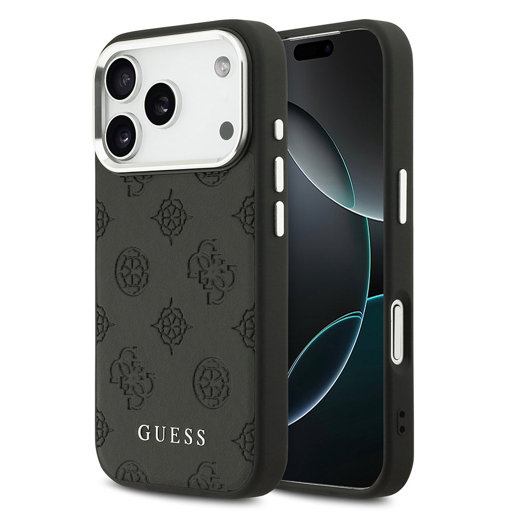 Apple iPhone 17 Pro Kılıf Guess M-safe Özellikli Sıcak Baskılı Klasik Logolu PU Peony Kapak Siyah