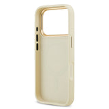 Apple iPhone 17 Pro Kılıf Guess M-safe Özellikli Yazı Logolu PU Deri Peony Kapak Bej